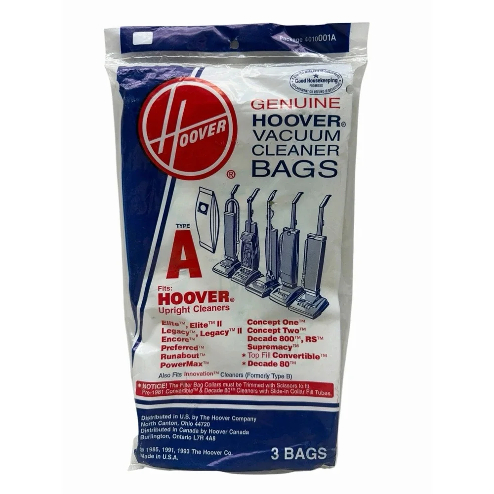Genuine Hoover Type A Vacuum Cleaner Bags 4010001A 3 Pack NOS Made in USA OEM